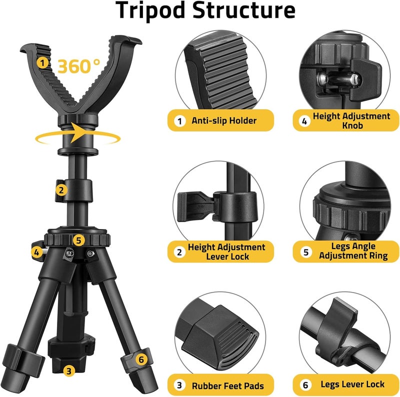 CVLIFE Shooting Rest Tripod - Adjustable Height, 360 Degree Rotation, V Yoke Stand - Portable Rifle Rest for Target Shooting, Hunting and Outdoor Activities - Image 2
